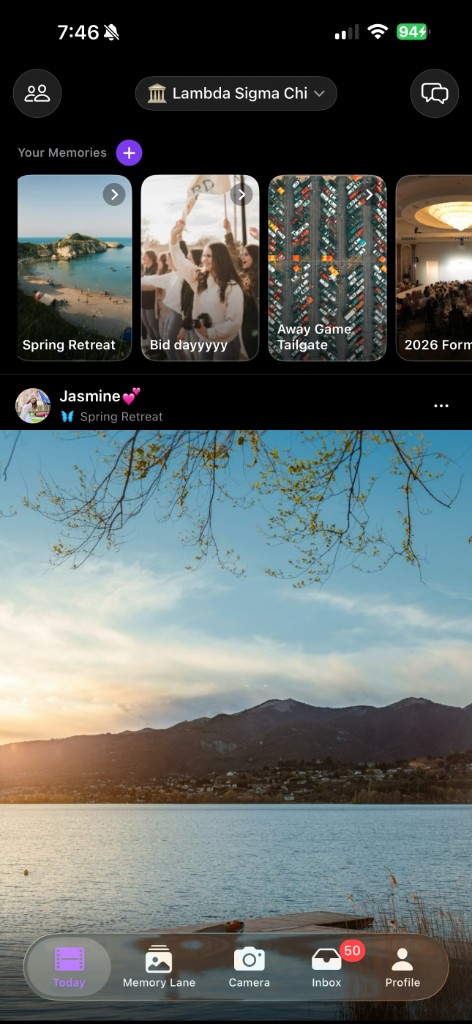 Circa Today tab showing your Group memories carousel and feed
